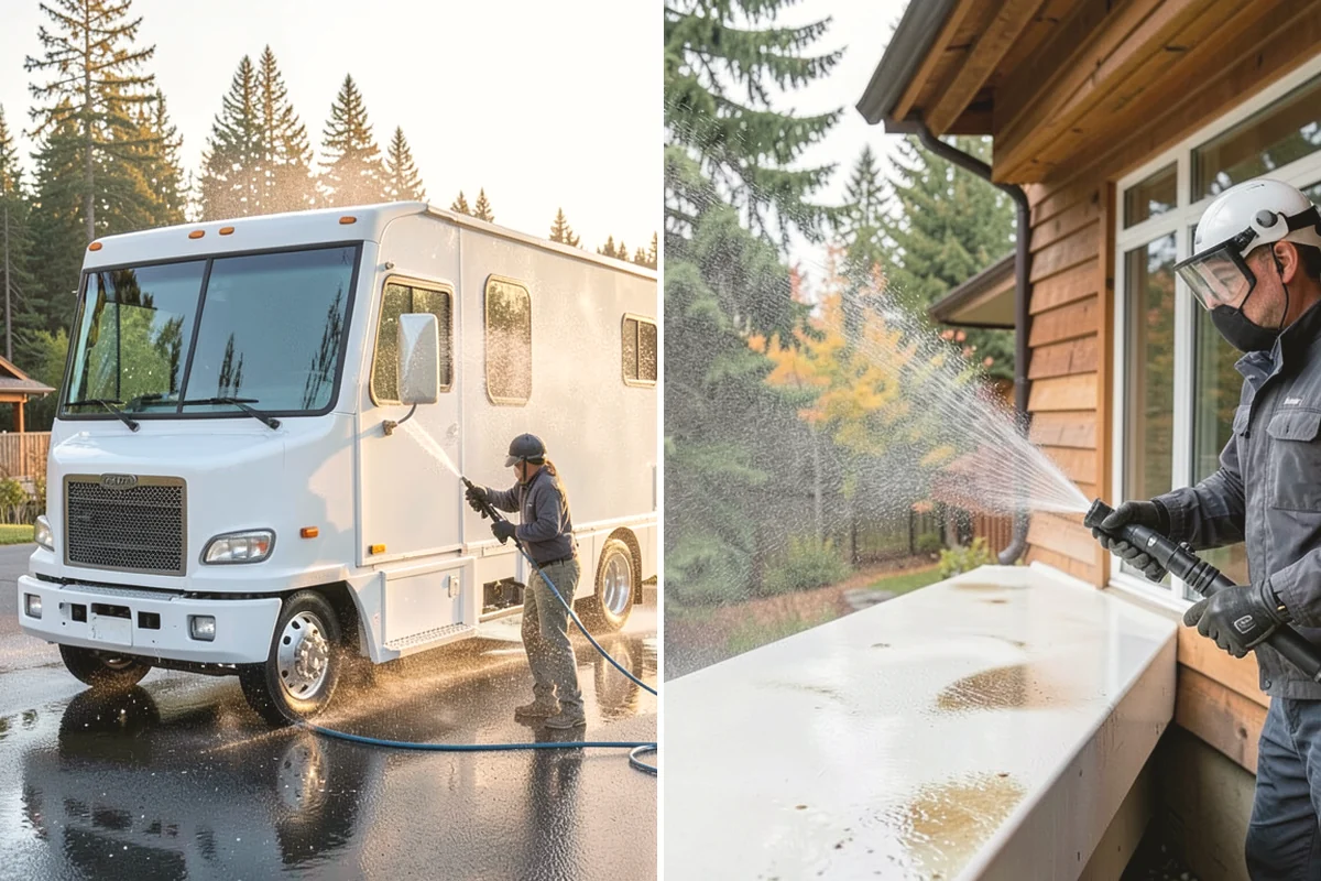 Carport Cleaning in Duvall, King County, WA - Blow out accumulated leaves and needles from roof and corners