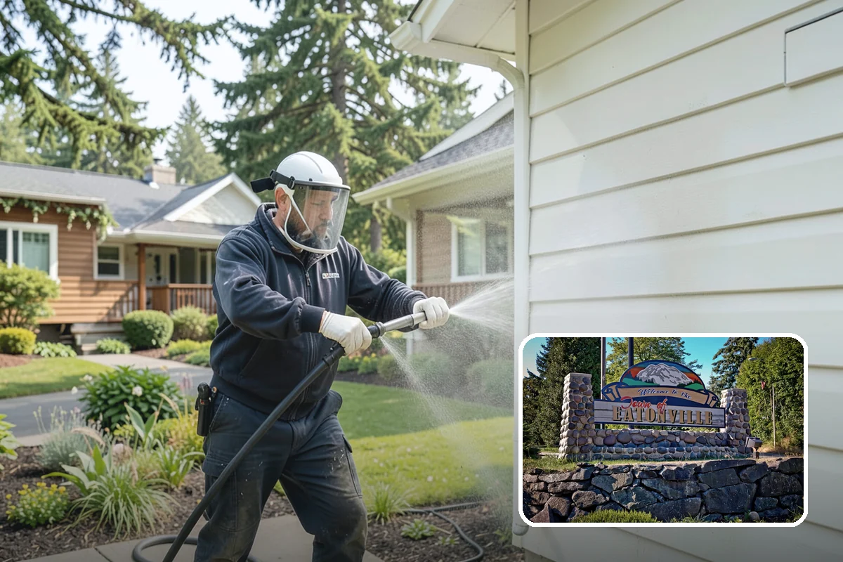 Carport Cleaning in Eatonville, Pierce County, WA - Clears moss and algae from posts and overhead framing