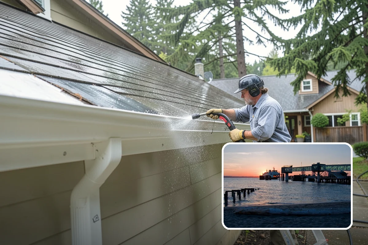 Carport Cleaning in Edmonds, Snohomish County, WA - Clears moss and algae from posts and overhead framing