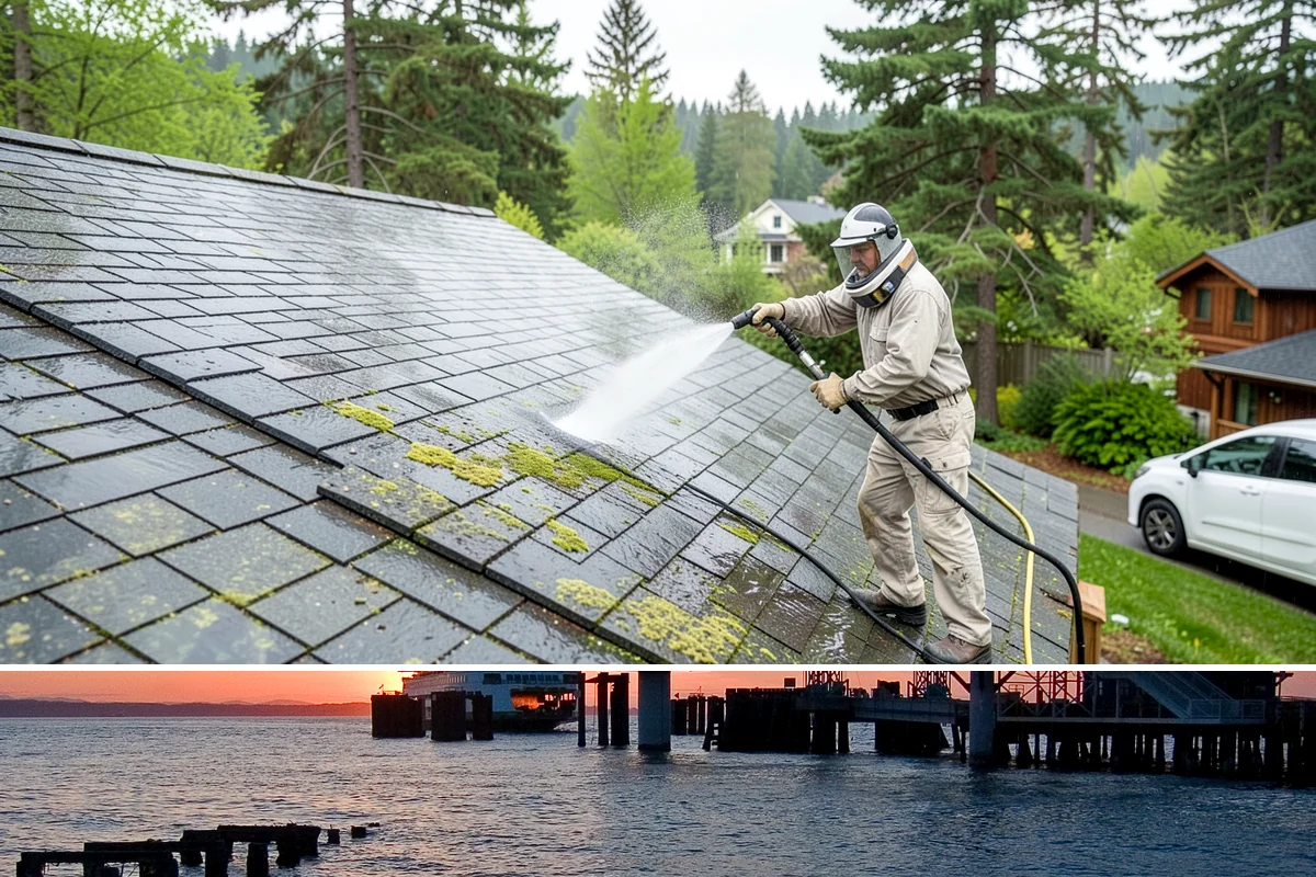 Carport Cleaning in Edmonds, Snohomish County, WA - Plan carport cleaning for the drier summer months when the framing can fully dry and moss treatment lasts longest.