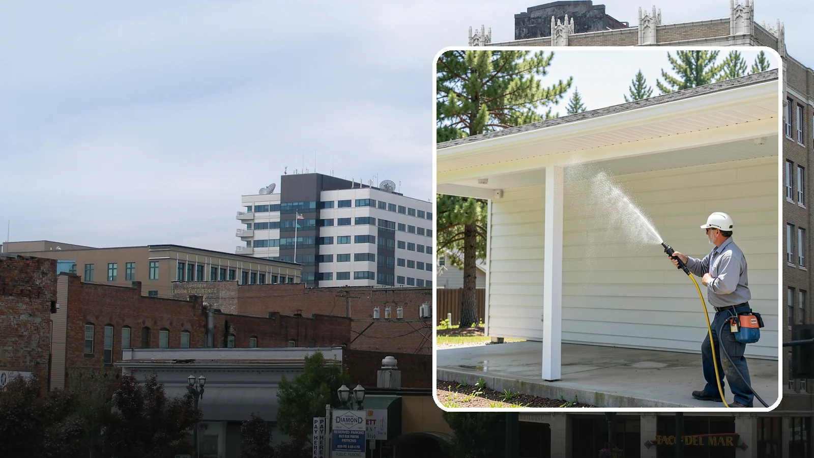 Carport Cleaning in Everett, Snohomish County, WA - We wash carport posts, roofing, and slab so the open structure stops trapping moss, mud, and dripping tree sap.