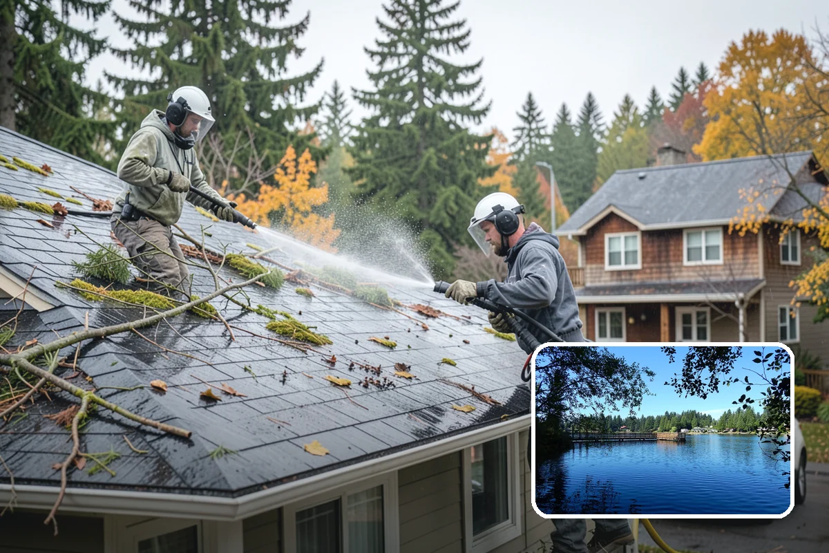 Carport Cleaning in Federal Way, King County, WA - Clears moss and algae from posts and overhead framing