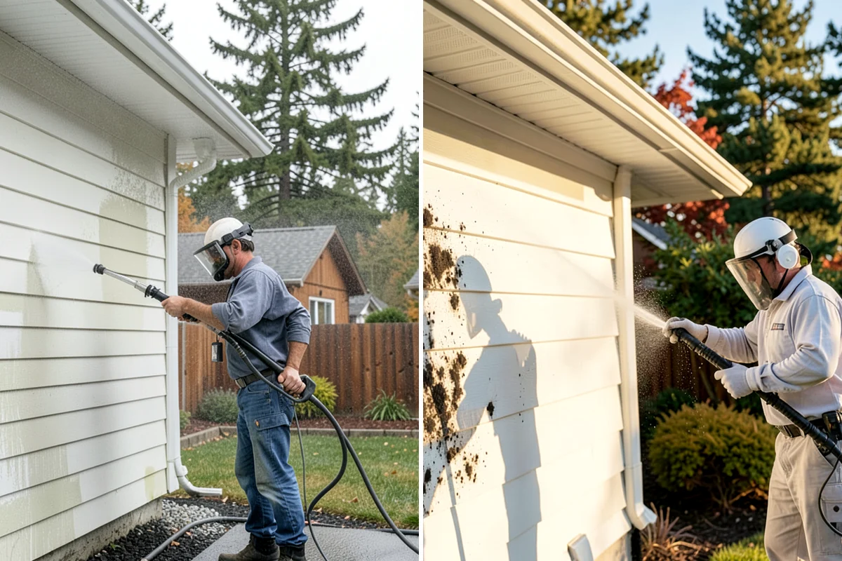 Carport Cleaning in Federal Way, King County, WA - Blow out accumulated leaves and needles from roof and corners
