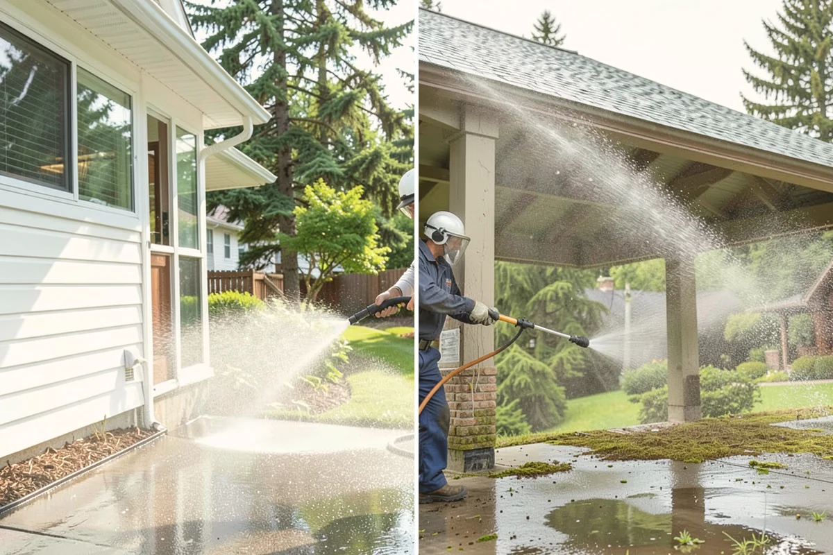 Carport Cleaning in Fife, Pierce County, WA - Blow out accumulated leaves and needles from roof and corners