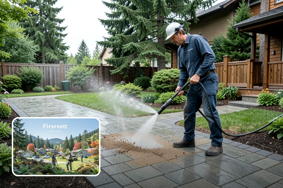 Carport Cleaning in Fircrest, Pierce County, WA - Clears moss and algae from posts and overhead framing