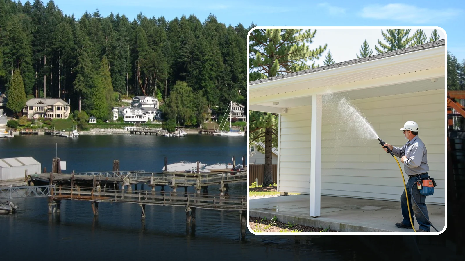 Carport Cleaning in Gig Harbor, Pierce County, WA - We wash carport posts, roofing, and slab so the open structure stops trapping moss, mud, and dripping tree sap.