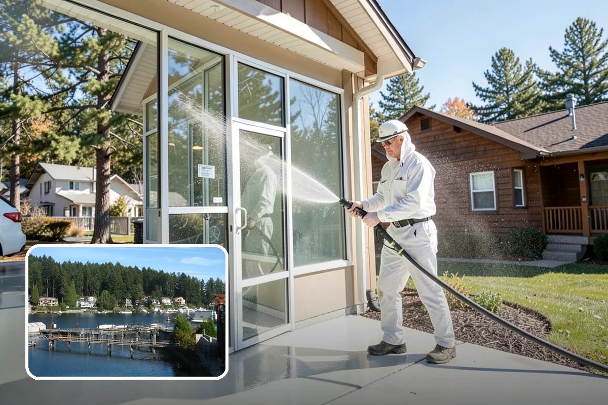 Carport Cleaning in Gig Harbor, Pierce County, WA - Clears moss and algae from posts and overhead framing