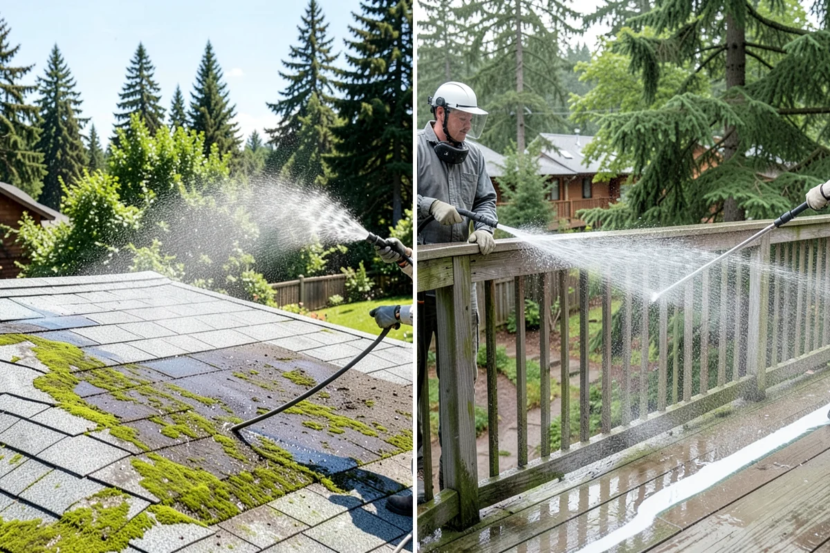 Carport Cleaning in Gig Harbor, Pierce County, WA - Blow out accumulated leaves and needles from roof and corners