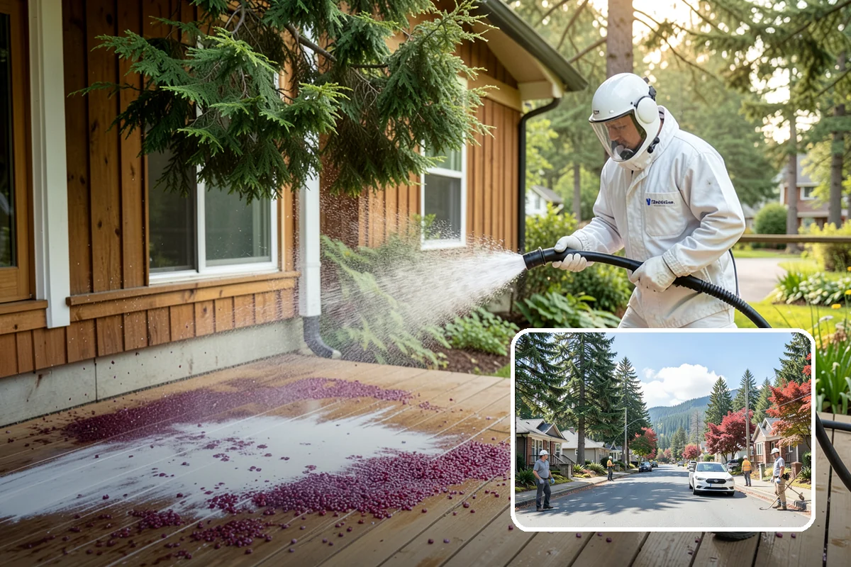 Carport Cleaning in Hunts Point, King County, WA - Clears moss and algae from posts and overhead framing