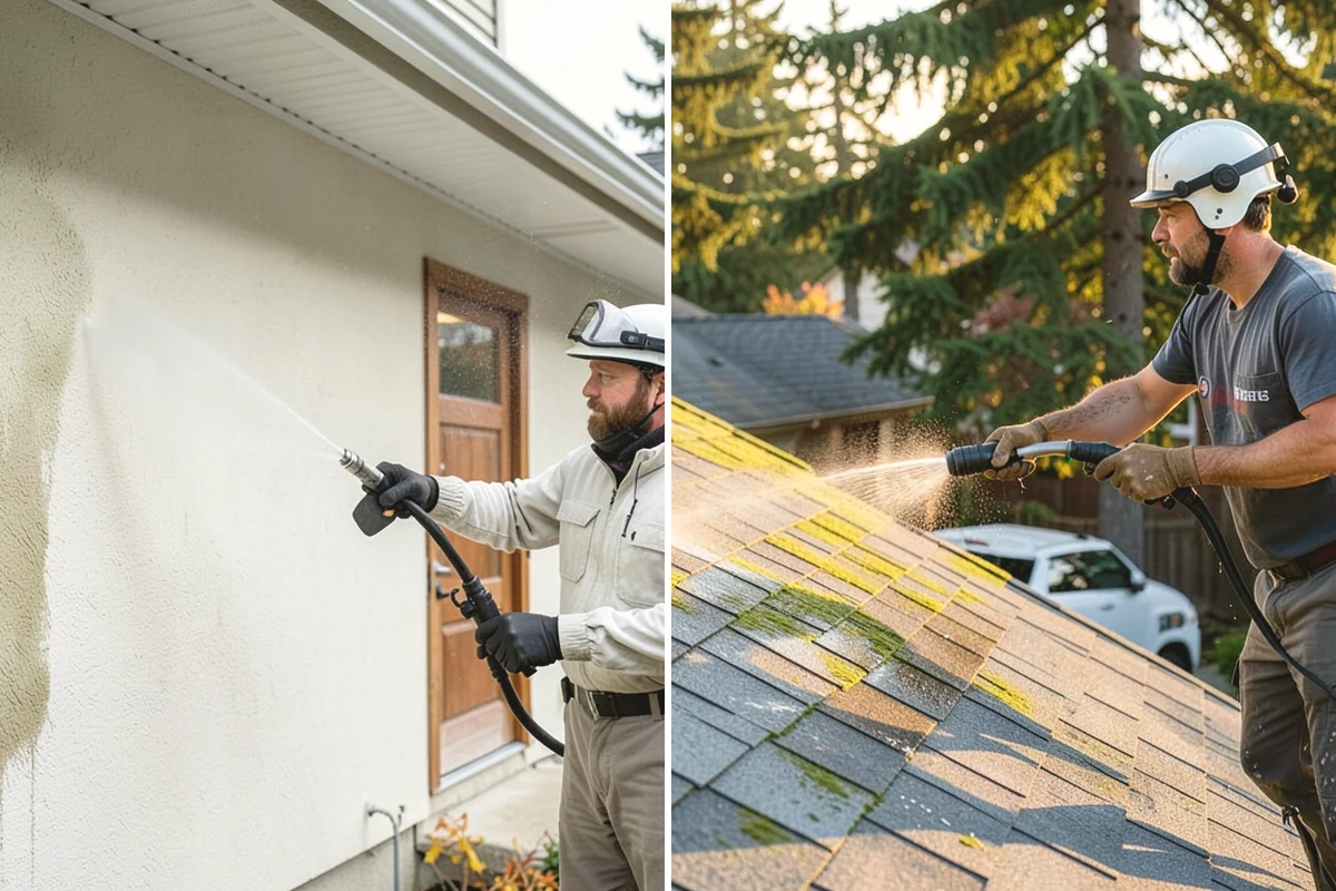Carport Cleaning in Issaquah, King County, WA - Blow out accumulated leaves and needles from roof and corners
