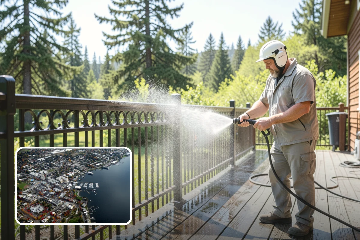 Carport Cleaning in Kirkland, King County, WA - Clears moss and algae from posts and overhead framing