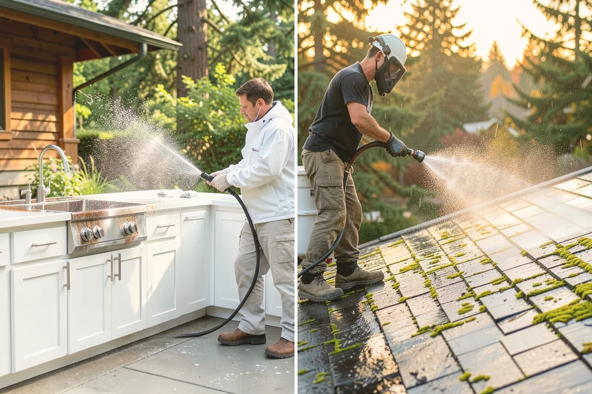 Carport Cleaning in Kirkland, King County, WA - Blow out accumulated leaves and needles from roof and corners