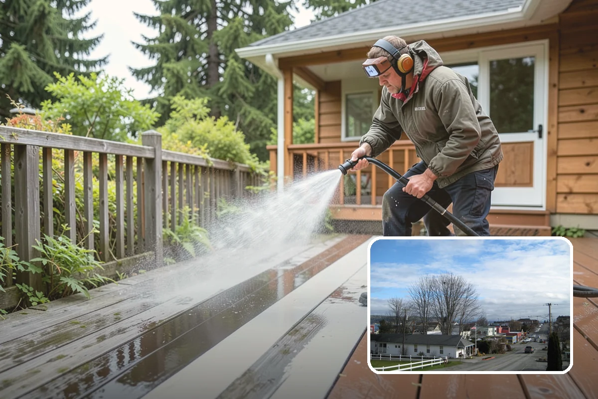 Carport Cleaning in Langley, Island County, WA - Clears moss and algae from posts and overhead framing
