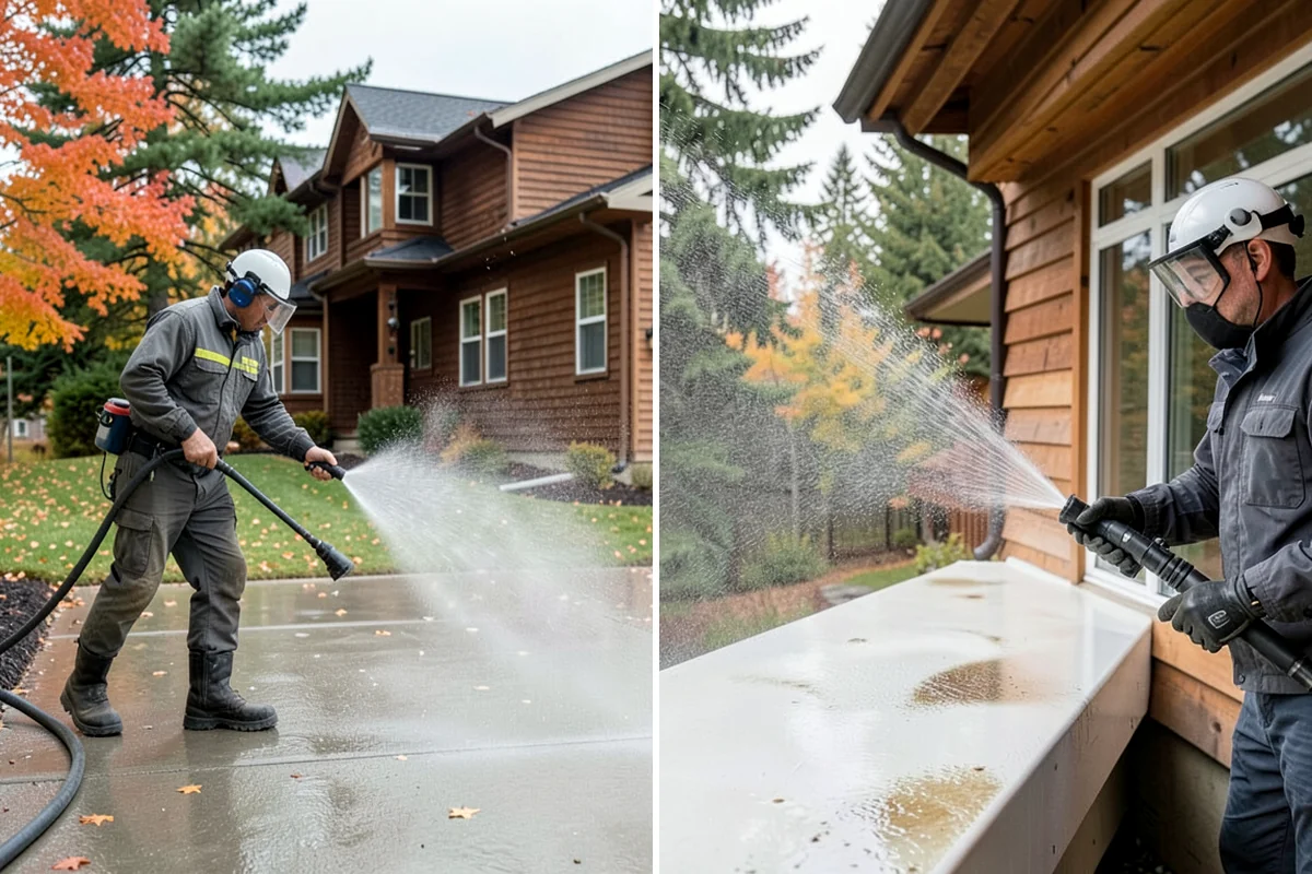 Carport Cleaning in Maple Valley, King County, WA - Blow out accumulated leaves and needles from roof and corners
