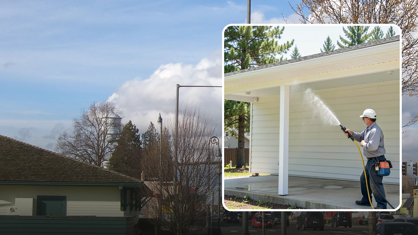 Carport Cleaning in Marysville, Snohomish County, WA - We wash carport posts, roofing, and slab so the open structure stops trapping moss, mud, and dripping tree sap.