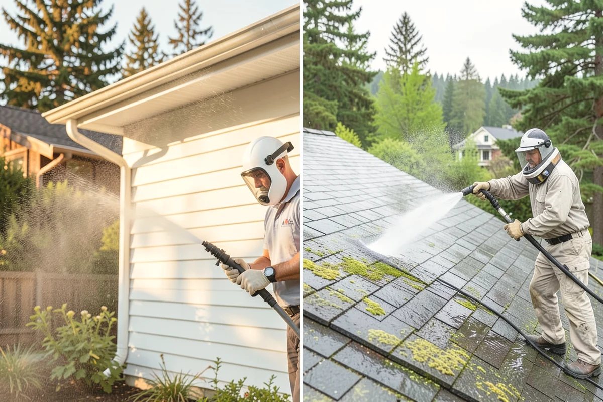 Carport Cleaning in Mercer Island, King County, WA - Blow out accumulated leaves and needles from roof and corners