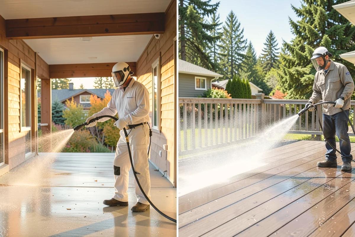 Carport Cleaning in Mount Vernon, Skagit County, WA - Blow out accumulated leaves and needles from roof and corners