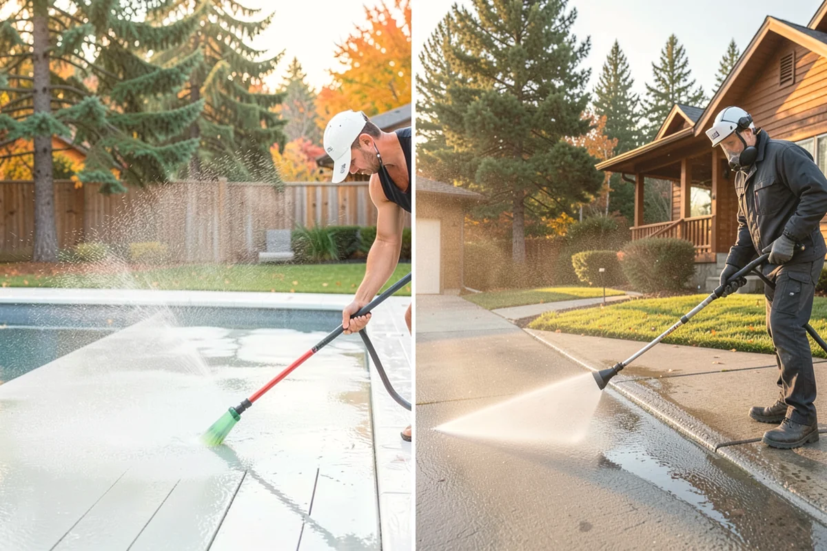 Carport Cleaning in Oak Harbor, Island County, WA - Blow out accumulated leaves and needles from roof and corners