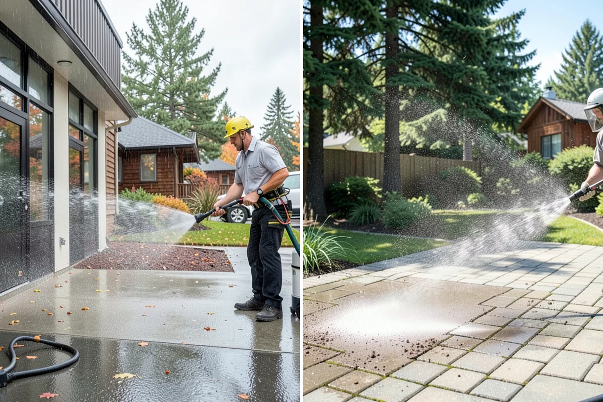 Carport Cleaning in Pacific, King County, WA - Blow out accumulated leaves and needles from roof and corners