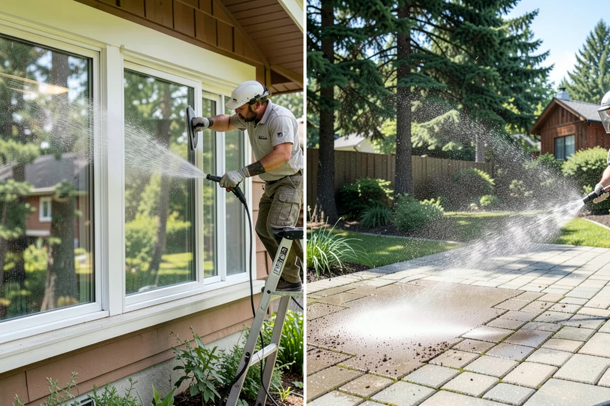 Carport Cleaning in Puyallup, Pierce County, WA - Blow out accumulated leaves and needles from roof and corners