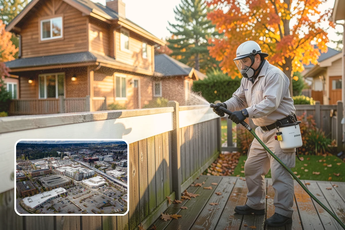 Carport Cleaning in Redmond, King County, WA - Clears moss and algae from posts and overhead framing