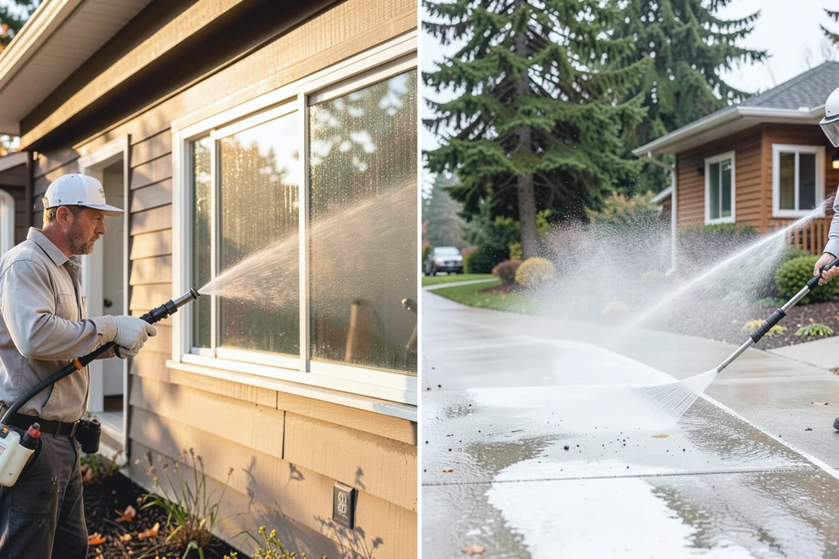Carport Cleaning in Redmond, King County, WA - Blow out accumulated leaves and needles from roof and corners