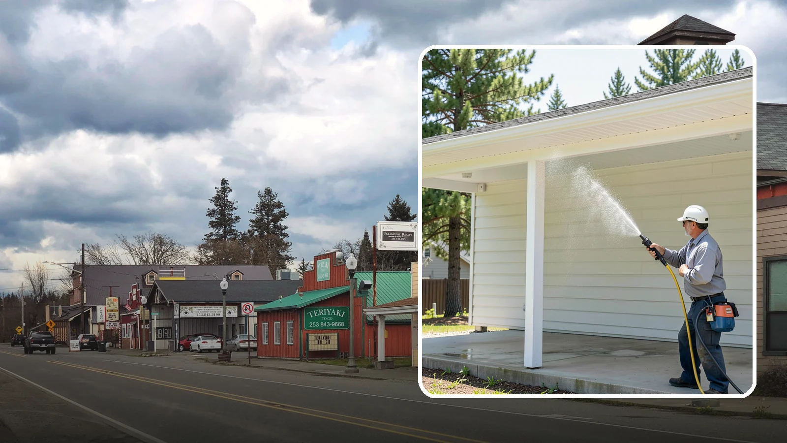 Carport Cleaning in Roy, Pierce County, WA - We wash carport posts, roofing, and slab so the open structure stops trapping moss, mud, and dripping tree sap.