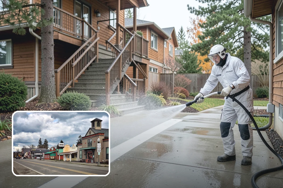 Carport Cleaning in Roy, Pierce County, WA - Clears moss and algae from posts and overhead framing