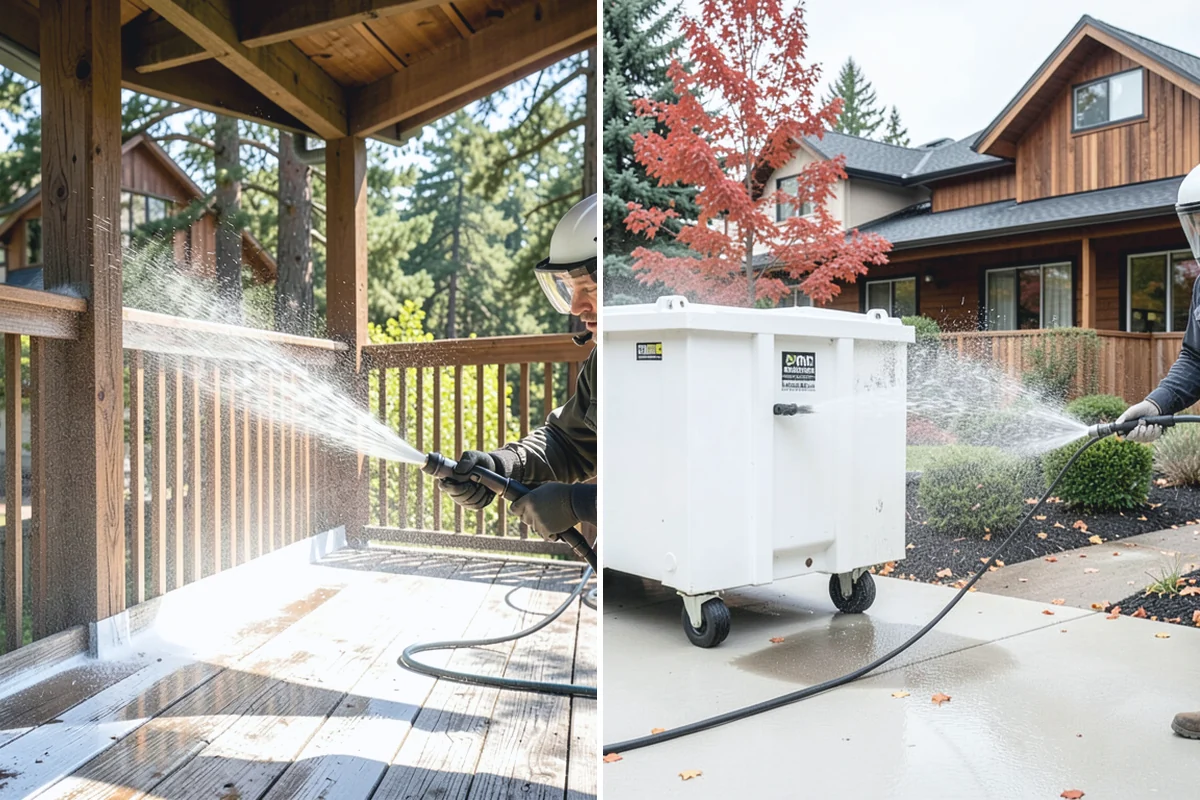 Carport Cleaning in Roy, Pierce County, WA - Blow out accumulated leaves and needles from roof and corners