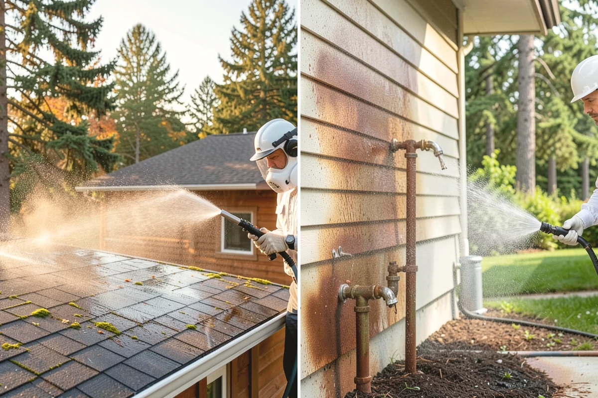 Carport Cleaning in Ruston, Pierce County, WA - Blow out accumulated leaves and needles from roof and corners