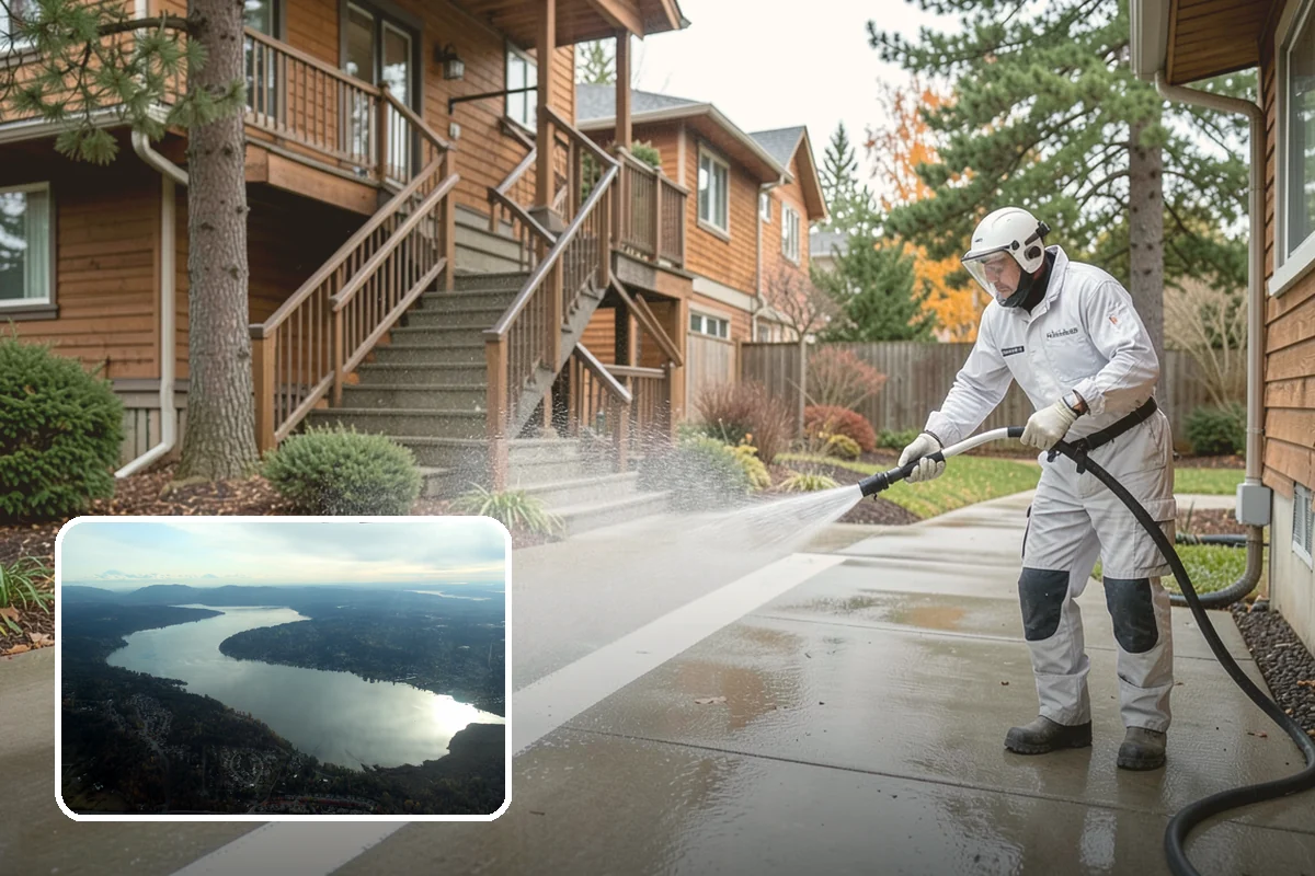 Carport Cleaning in Sammamish, King County, WA - Clears moss and algae from posts and overhead framing