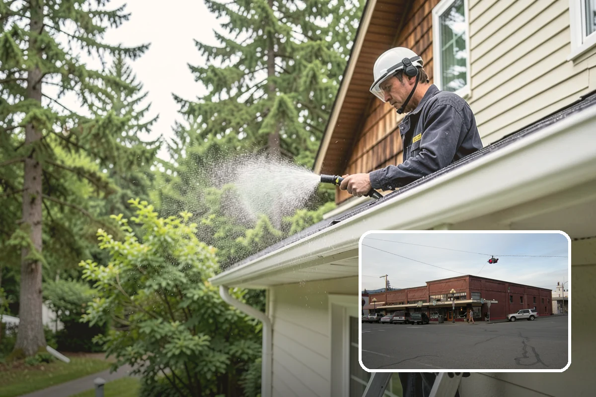Carport Cleaning in Sedro-Woolley, Skagit County, WA - Clears moss and algae from posts and overhead framing