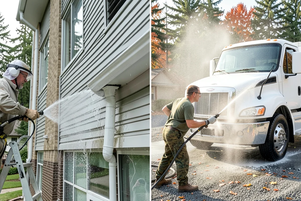 Carport Cleaning in Shoreline, King County, WA - Blow out accumulated leaves and needles from roof and corners