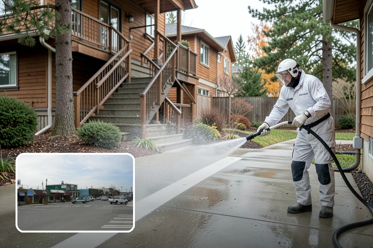 Carport Cleaning in Stanwood, Snohomish County, WA - Clears moss and algae from posts and overhead framing