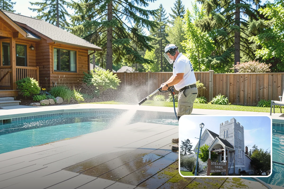 Carport Cleaning in Steilacoom, Pierce County, WA - Clears moss and algae from posts and overhead framing