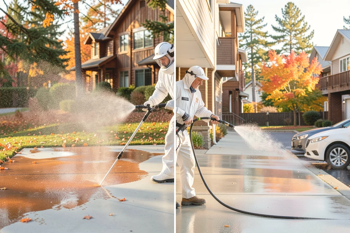 Carport Cleaning in Tukwila, King County, WA - Blow out accumulated leaves and needles from roof and corners