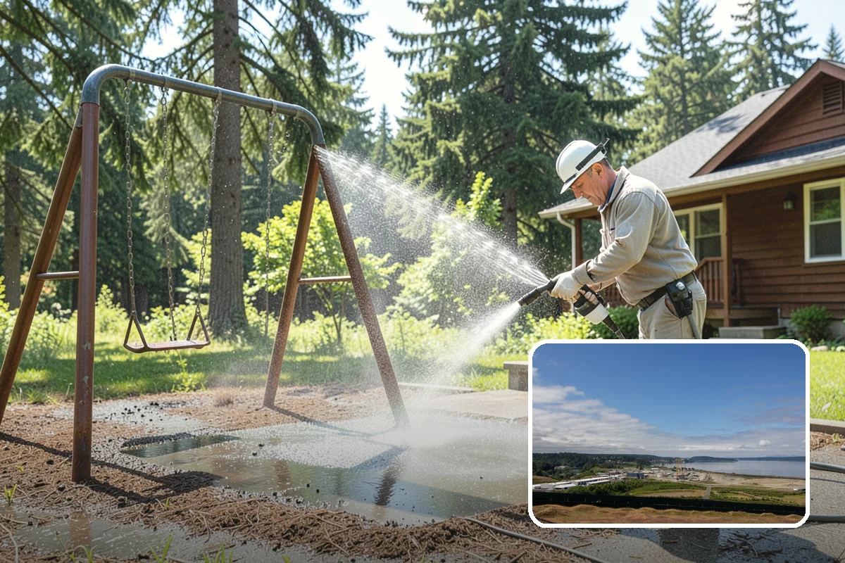 Carport Cleaning in University Place, Pierce County, WA - Clears moss and algae from posts and overhead framing