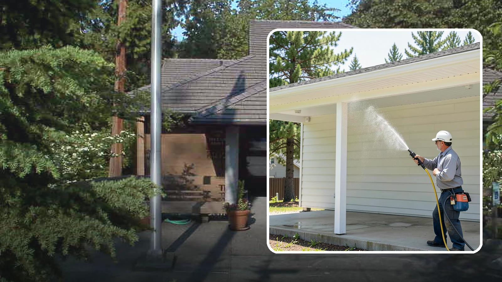 Carport Cleaning in Yarrow Point, King County, WA - We wash carport posts, roofing, and slab so the open structure stops trapping moss, mud, and dripping tree sap.