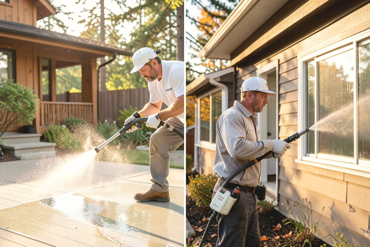 Carport Cleaning in Yarrow Point, King County, WA - Blow out accumulated leaves and needles from roof and corners