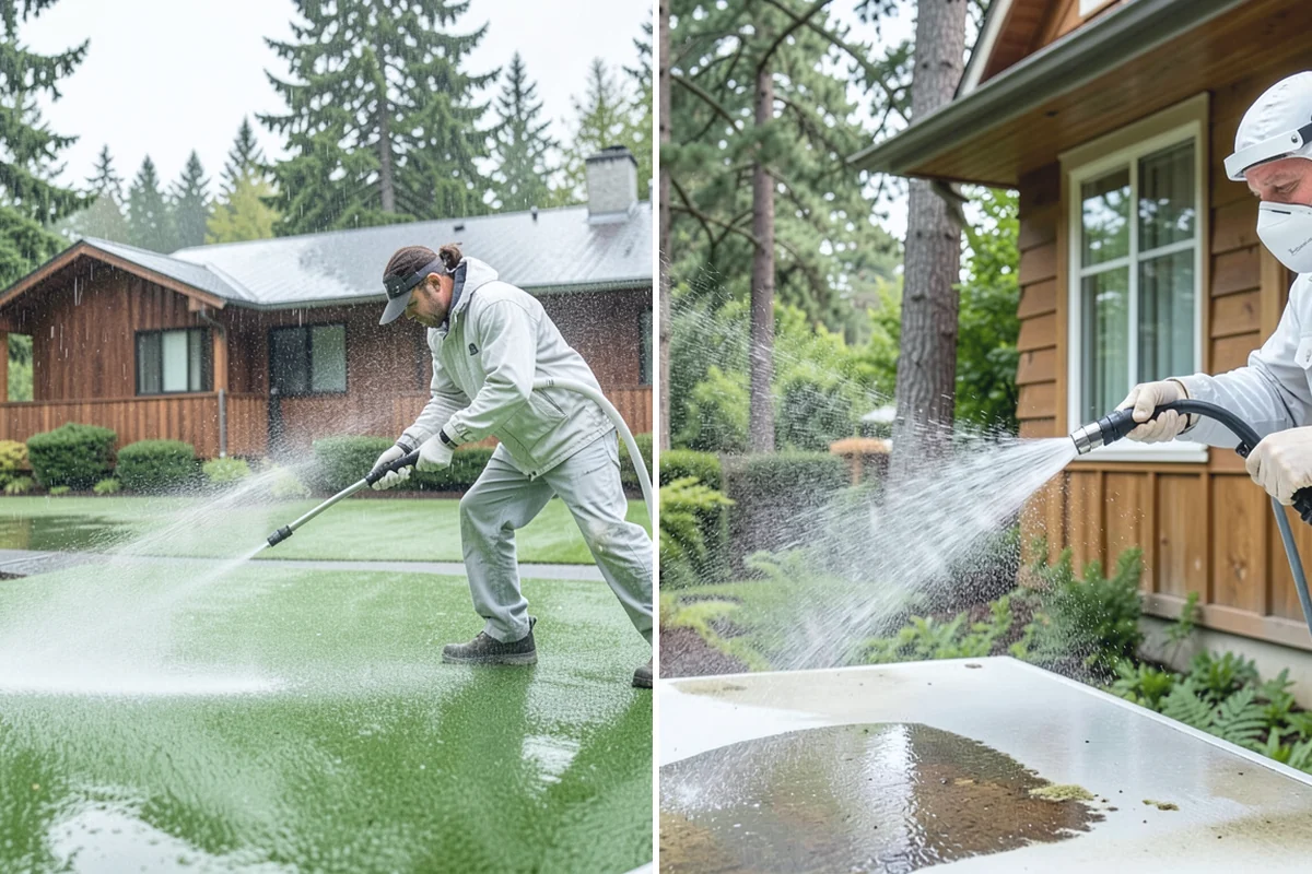 Cedar Deck Cleaning in Beaux Arts Village, King County, WA - Clear the deck and wet down surrounding plants