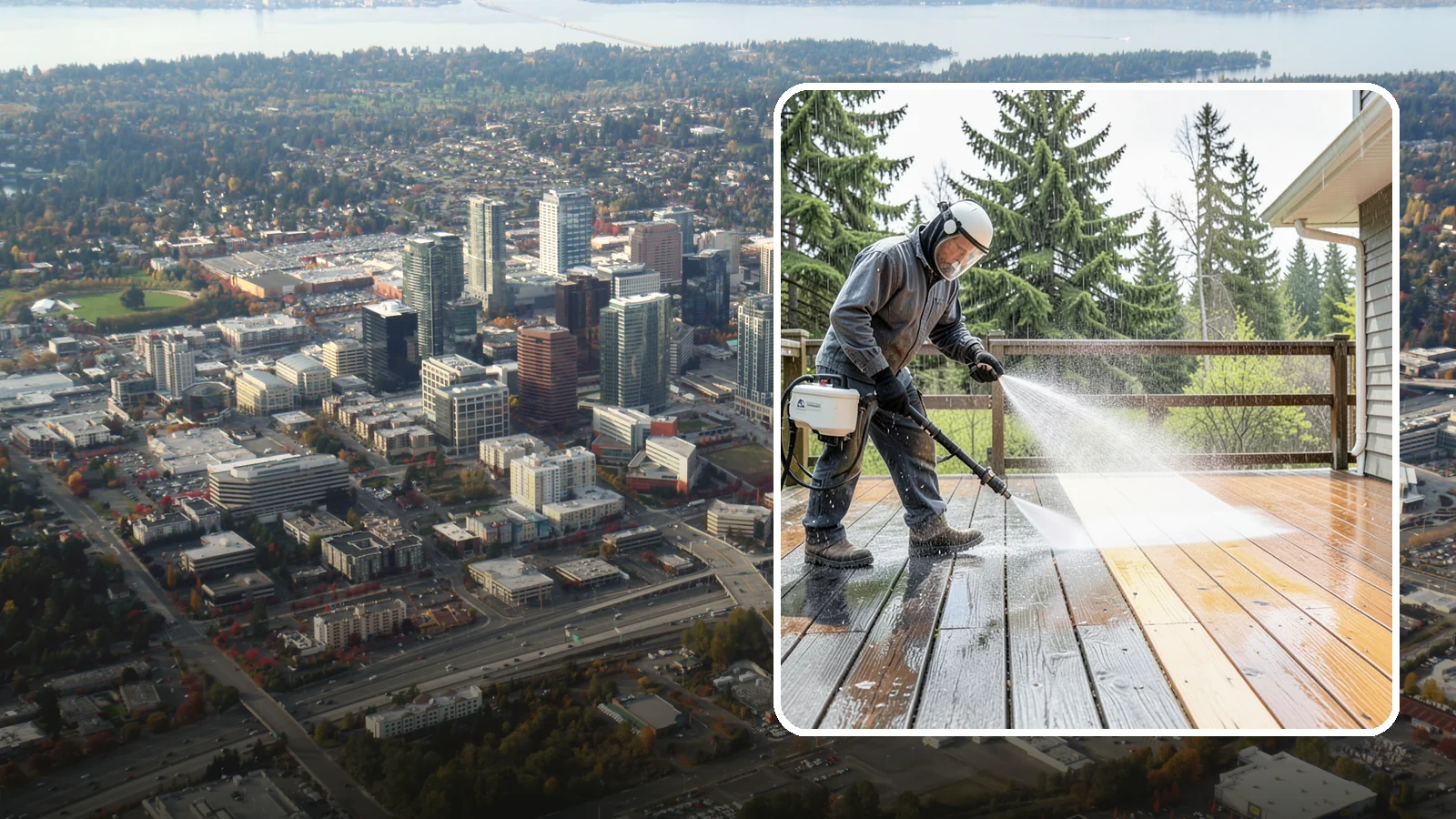 Cedar Deck Cleaning in Bellevue, King County, WA - Clean and brighten cedar decks to revive the warm tone Washington moisture washes out.
