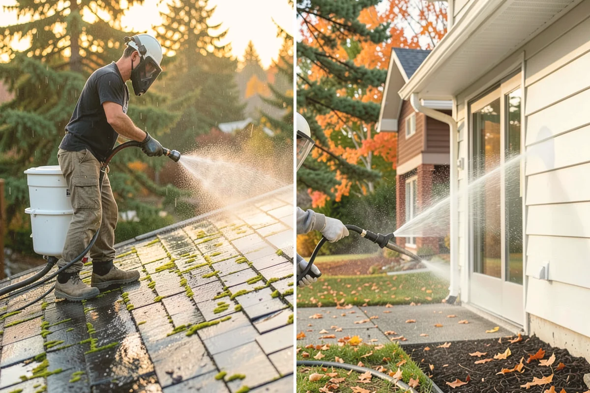 Cedar Deck Cleaning in Bellevue, King County, WA - Clear the deck and wet down surrounding plants
