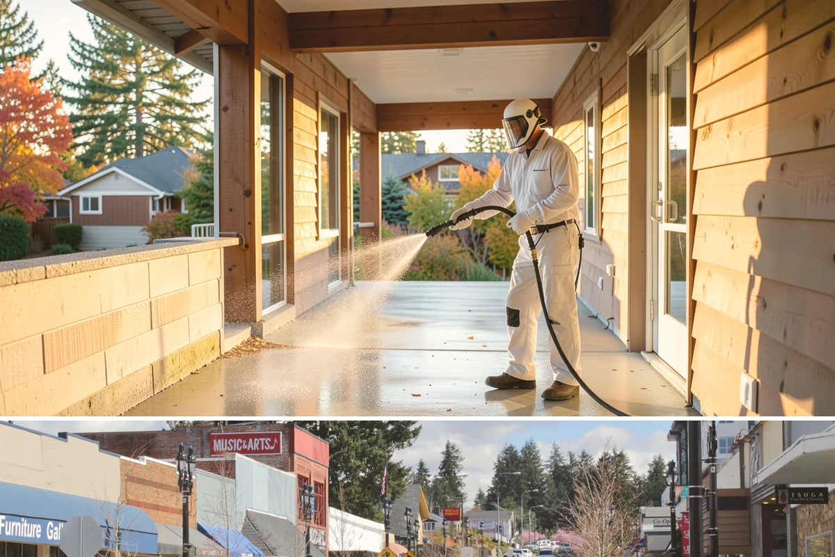 Cedar Deck Cleaning in Bothell, King County, WA - Clean and brighten cedar decks in dry summer weeks so they dry ahead of sealing.