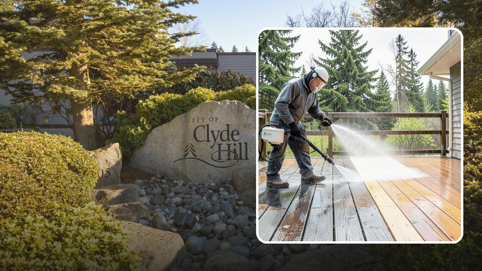 Cedar Deck Cleaning in Clyde Hill, King County, WA - Clean and brighten cedar decks to revive the warm tone Washington moisture washes out.