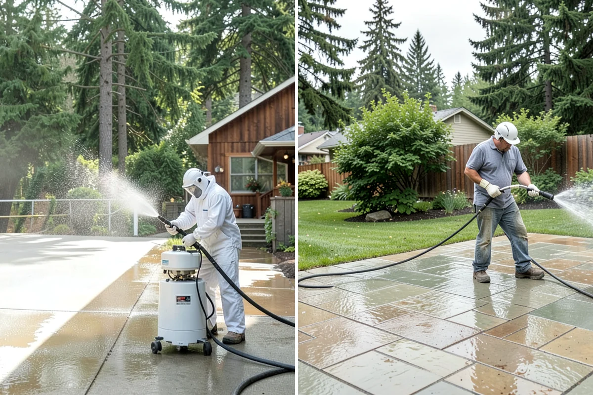 Cedar Deck Cleaning in Clyde Hill, King County, WA - Clear the deck and wet down surrounding plants