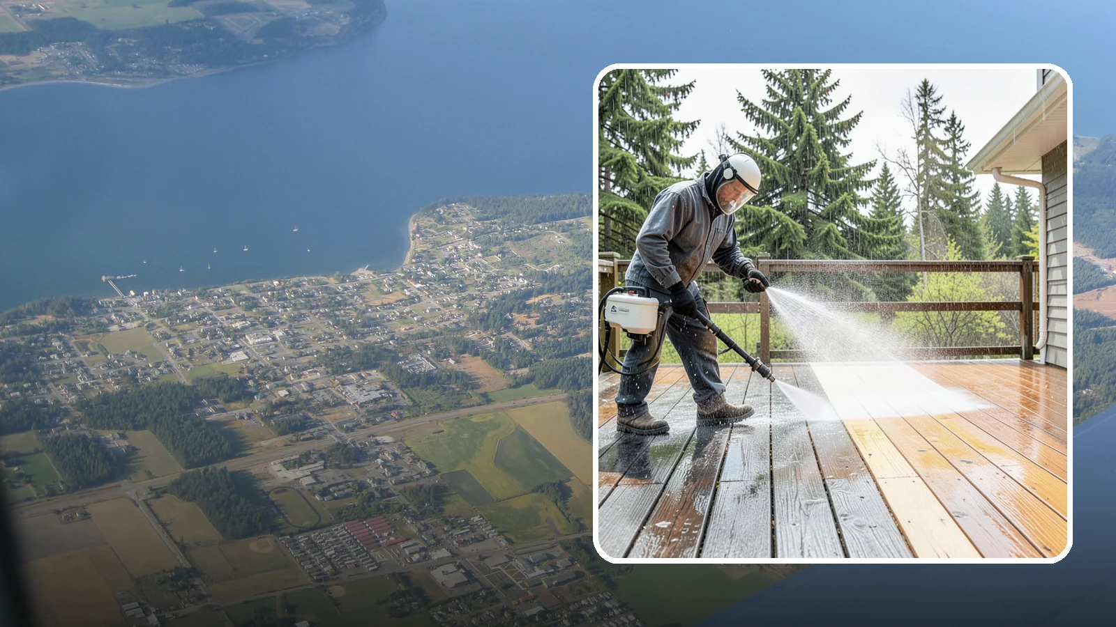 Cedar Deck Cleaning in Coupeville, Island County, WA - Clean and brighten cedar decks to revive the warm tone Washington moisture washes out.