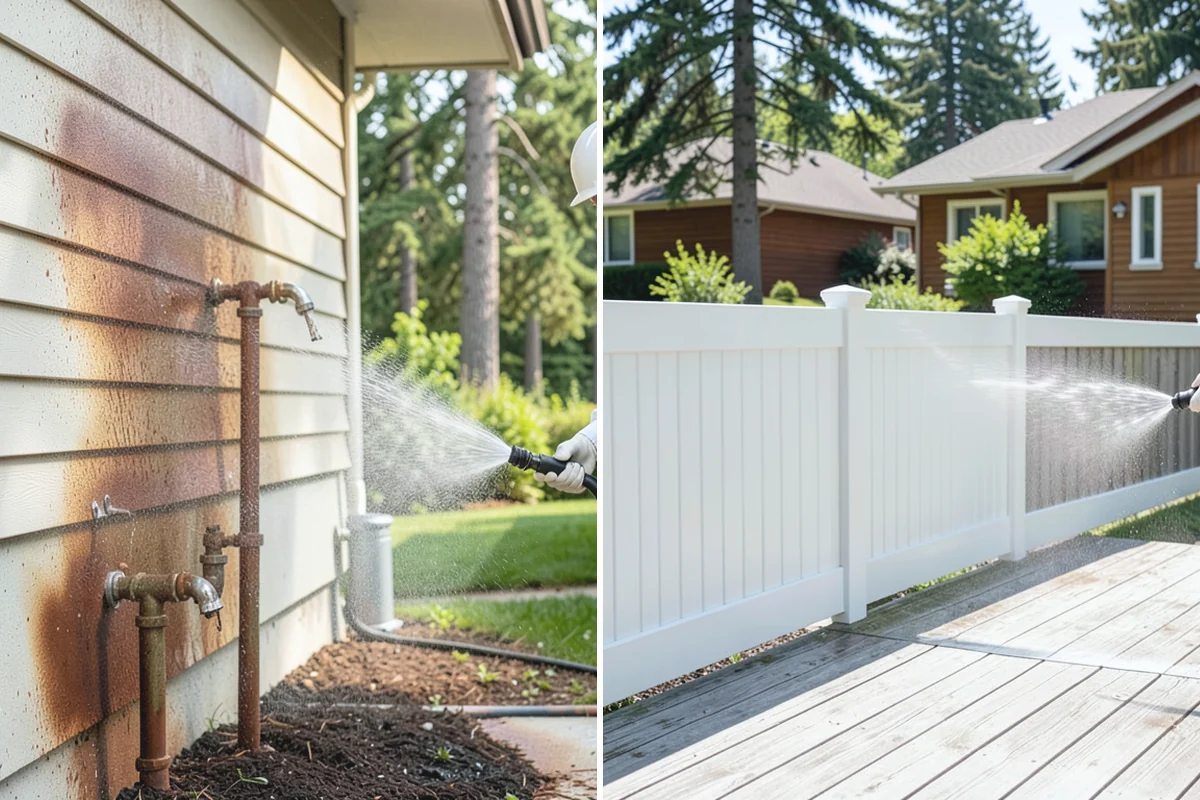 Cedar Deck Cleaning in Coupeville, Island County, WA - Clear the deck and wet down surrounding plants