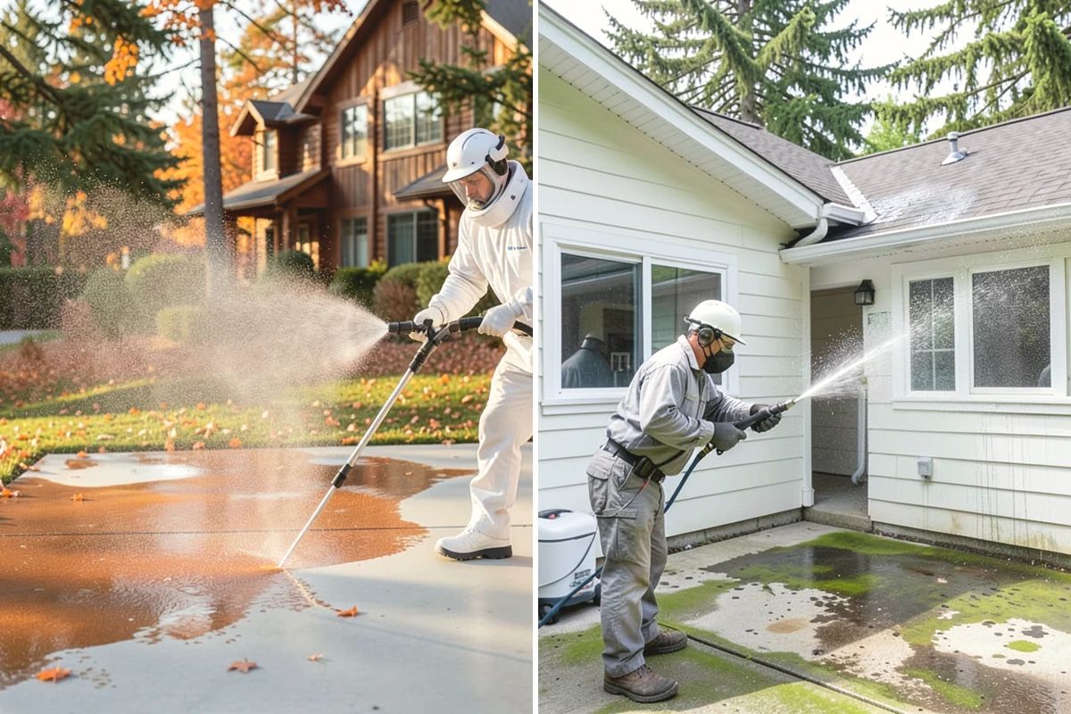 Cedar Deck Cleaning in Covington, King County, WA - Clear the deck and wet down surrounding plants