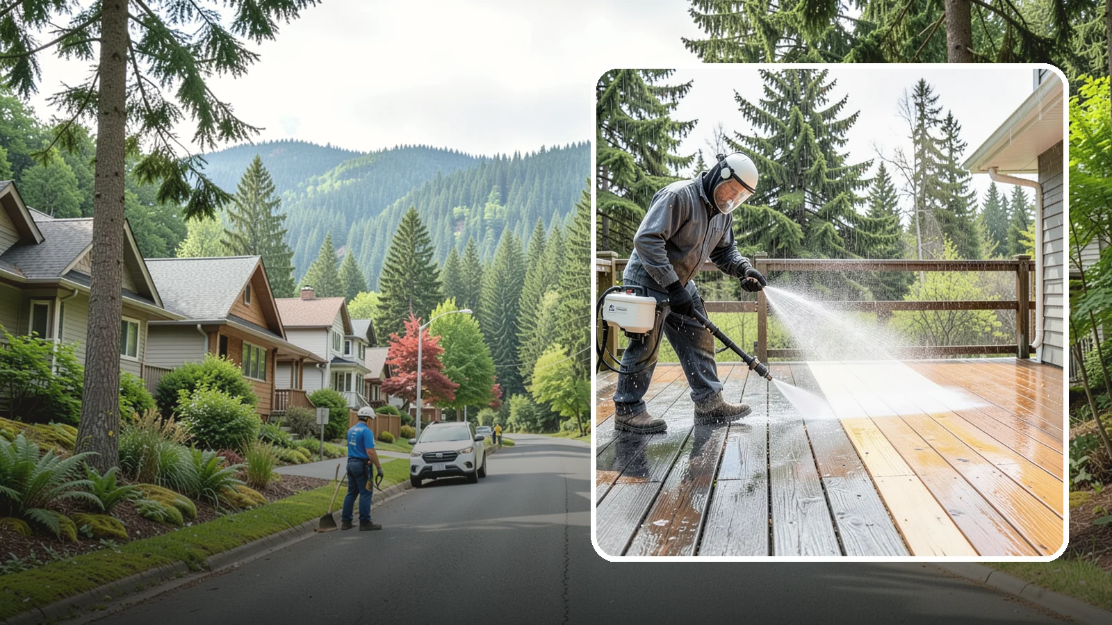 Cedar Deck Cleaning in Darrington, Snohomish County, WA - Clean and brighten cedar decks to revive the warm tone Washington moisture washes out.