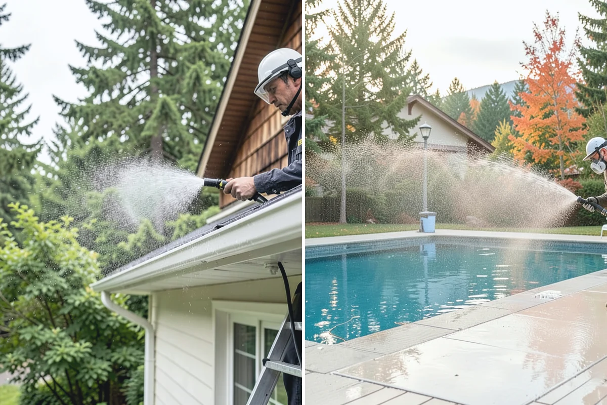 Cedar Deck Cleaning in Darrington, Snohomish County, WA - Clear the deck and wet down surrounding plants
